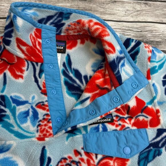 Patagonia Synchilla Snap-T Manoa Dusk Hawaiian Hibiscus Floral Fleece S SM Small - Picture 5 of 12